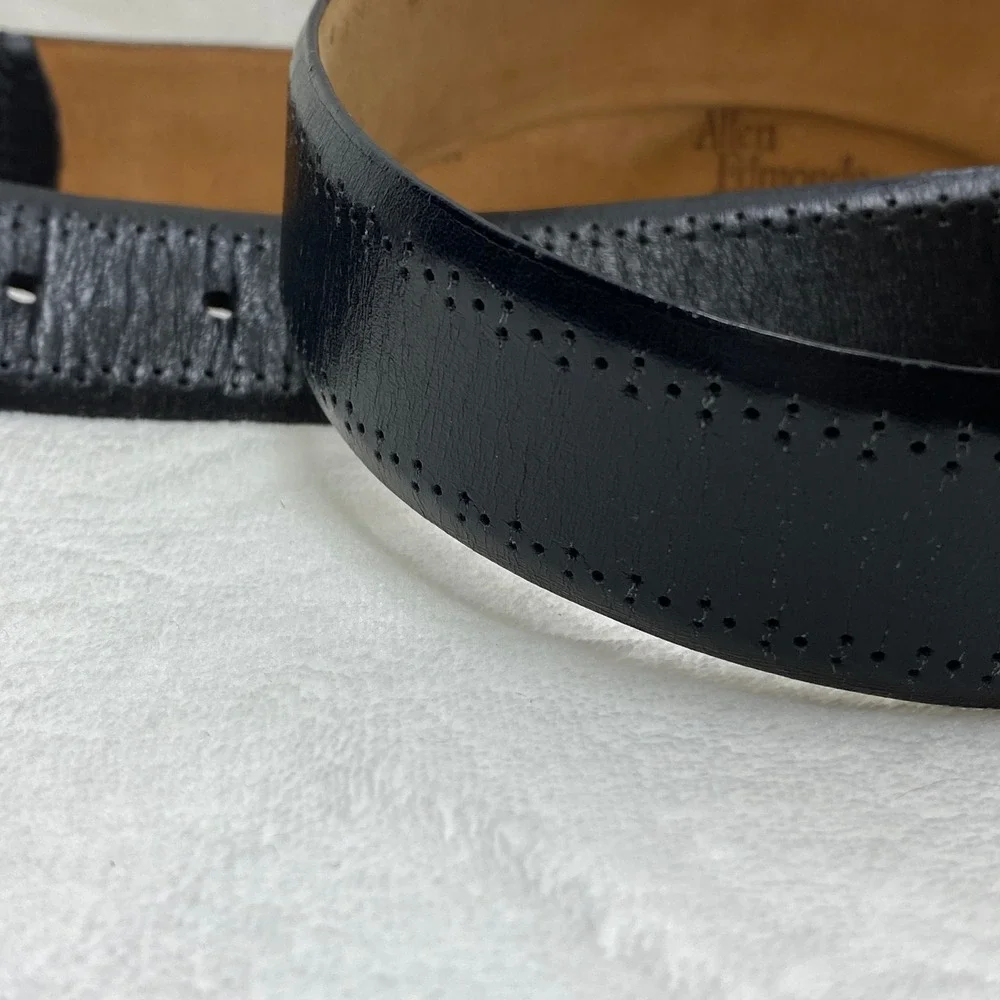 Allen Edmonds Mens Black Leather‎ Brogue Perforated Dress Belt 38 Very Good